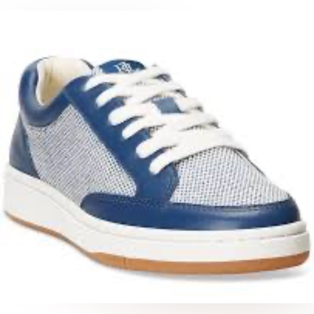 Lauren Ralph Lauren Navy and White Hailey Canvas & Leather Sneakers size 10